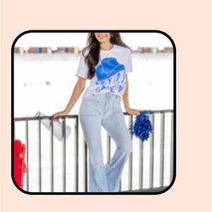 PINKLILY BLUE STRIPED FLARE PANTS. SIZE 30. Never worn still in package.